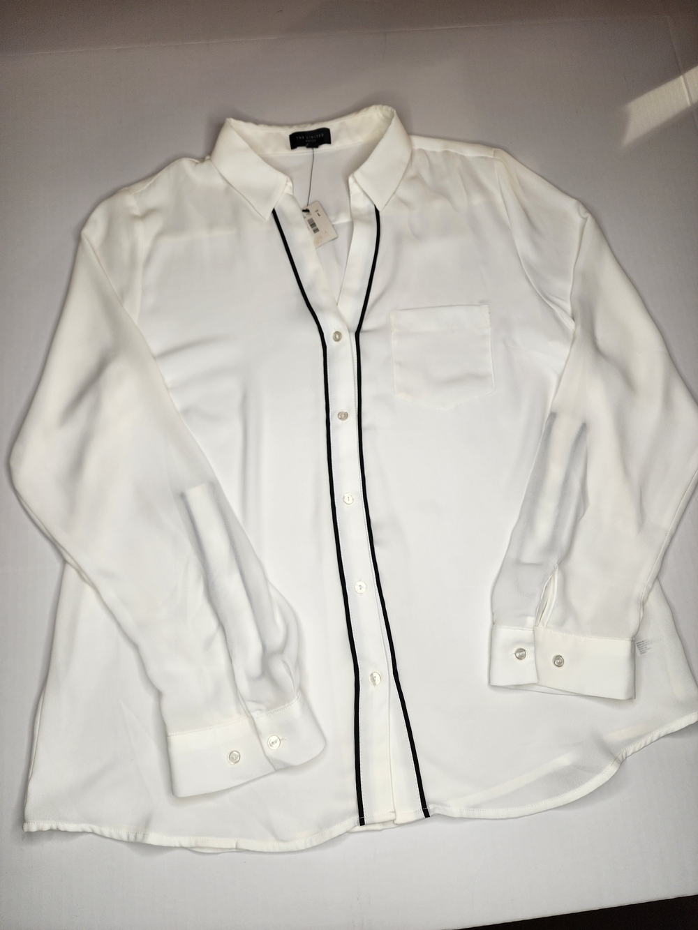 The Limited White Button-Up Shirt with Black Piping